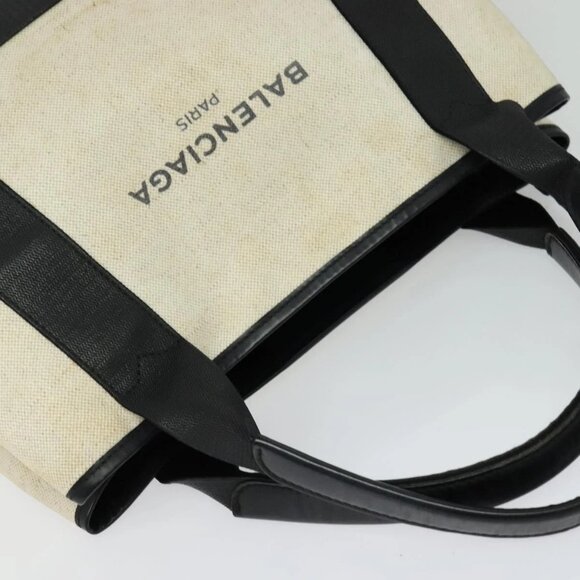 BALENCIAGA Navy Kabas Hand Bag Canvas Ivory Silver - Picture 6 of 16